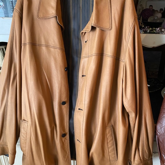 Men's Cuir Yvan Leather Cognac Shirt Jacket Size 46 - Picture 3 of 8